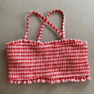 Red Gingham Smocked Bikini Top